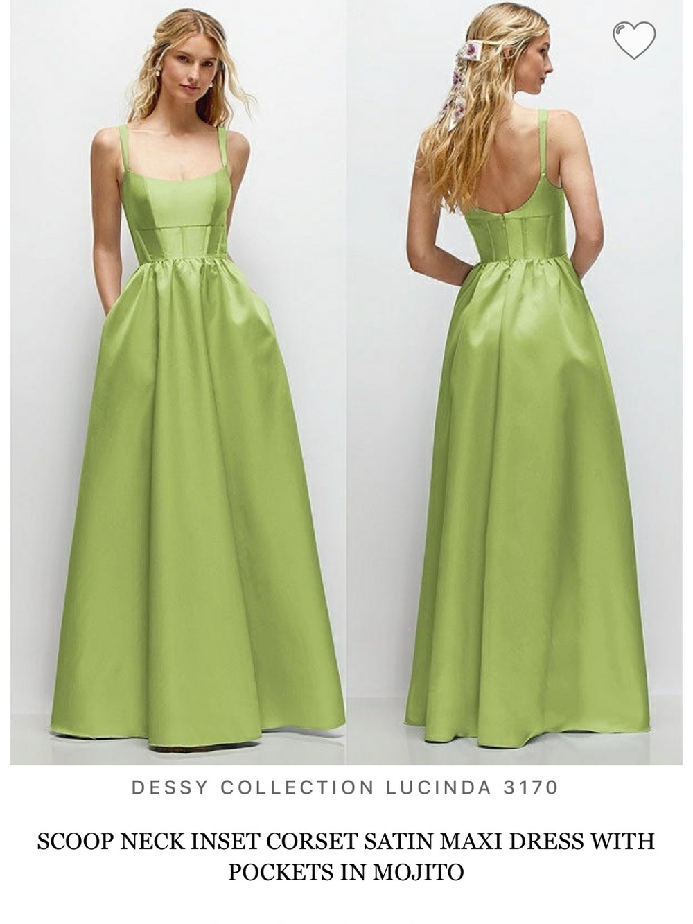 Dessy Lime Green Satin Maxi Dress with Square Neck